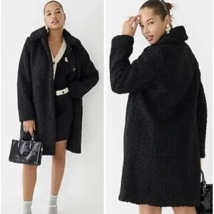 J. Crew Black Teddy Coat Sherpa Fleece Collar Long Line Winter Jacket Size Small